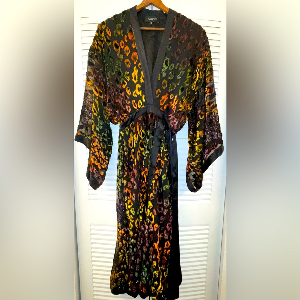 Saloni Saki wrap up effect metallic devoré-velvet midi dress - Picture 3 of 8